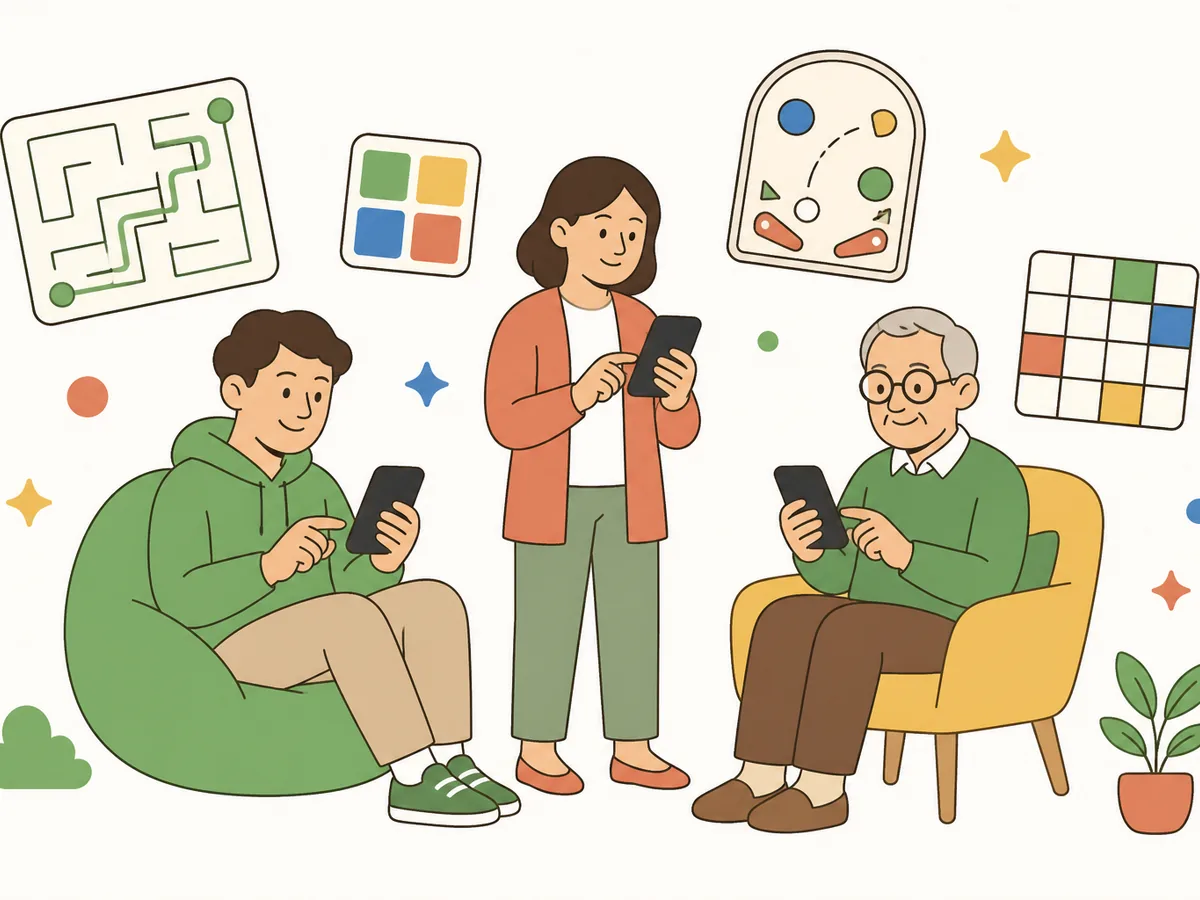 People of all ages playing brain games on their phones